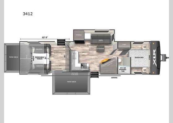 Floorplan - 2024 XLR Hyper Lite 3412 Toy Hauler Travel Trailer