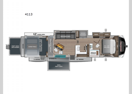 Floorplan - 2025 Seismic Luxury Series 4113 Toy Hauler Fifth Wheel