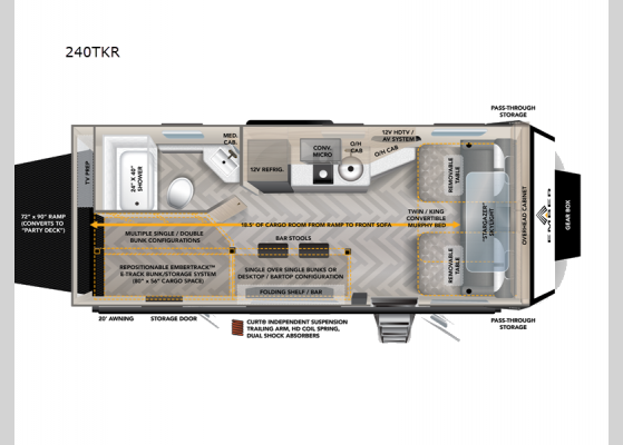 Floorplan - 2024 Overland Series 240TKR Toy Hauler Travel Trailer