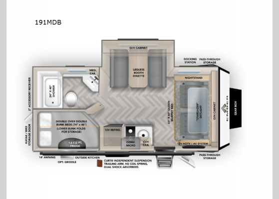 Floorplan - 2024 Overland Series 191MDB Travel Trailer