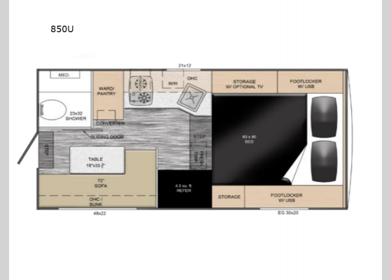 Floorplan - 2025 Up Country 850U Truck Camper