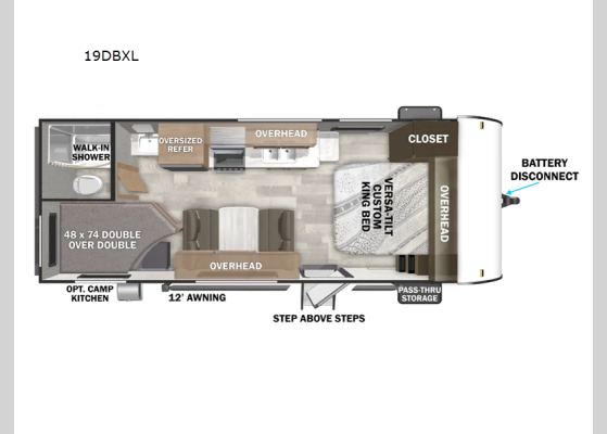 Floorplan - 2025 Wildwood X-Lite 19DBXL Travel Trailer