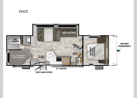 Floorplan - 2025 Wildwood X-Lite 26ICE Travel Trailer