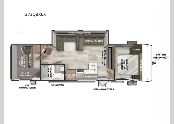 Floorplan - 2025 Wildwood X-Lite 273QBXLX Travel Trailer