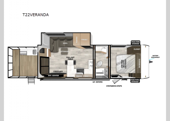 Floorplan - 2025 Wildwood X-Lite T22VERANDA Travel Trailer