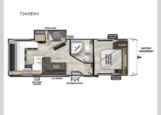 Floorplan - 2025 Wildwood X-Lite T24VIEWX Travel Trailer