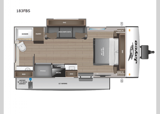 Floorplan - 2025 Jay Feather Micro 183FBS Travel Trailer