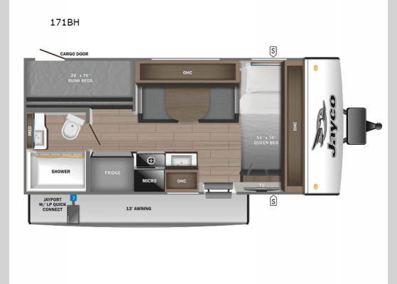 Floorplan - 2025 Jay Feather Micro 171BH Travel Trailer