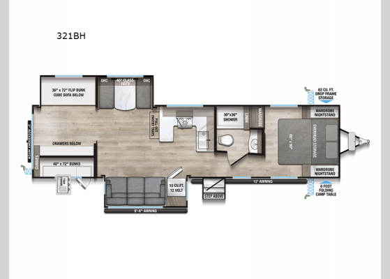 Floorplan - 2025 Delta 321BH Travel Trailer