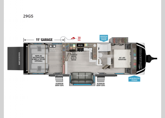 Floorplan - 2025 Momentum G-Class 29GS Toy Hauler Travel Trailer