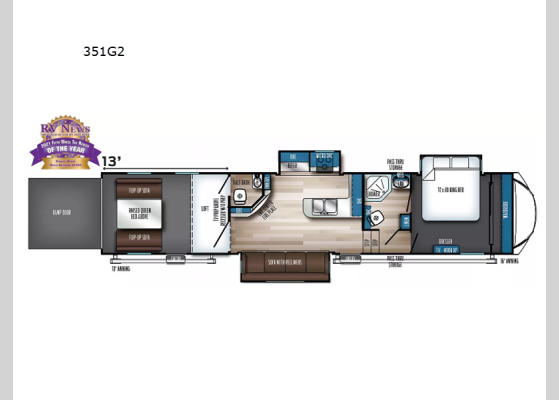 Floorplan - 2025 Vengeance Rogue Armored 351G2 Toy Hauler Fifth Wheel