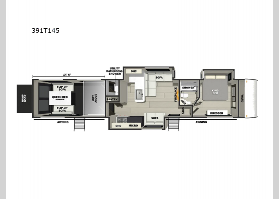 Floorplan - 2025 Vengeance Rogue Armored 391T145 Toy Hauler Fifth Wheel