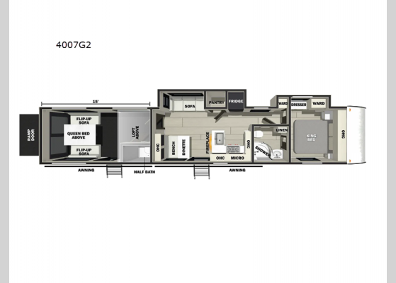 Floorplan - 2025 Vengeance Rogue Armored 4007G2 Toy Hauler Fifth Wheel