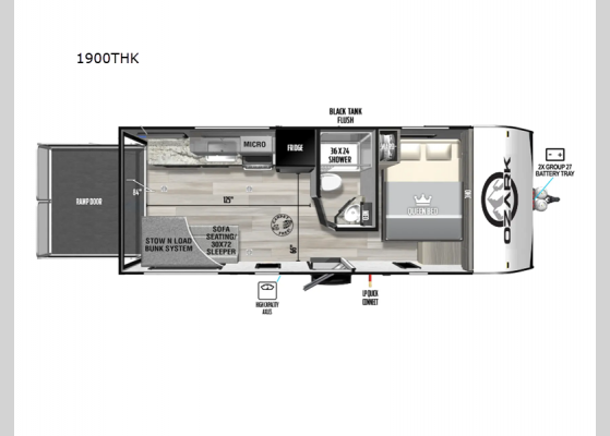 Floorplan - 2025 Ozark 1900THK Toy Hauler Travel Trailer