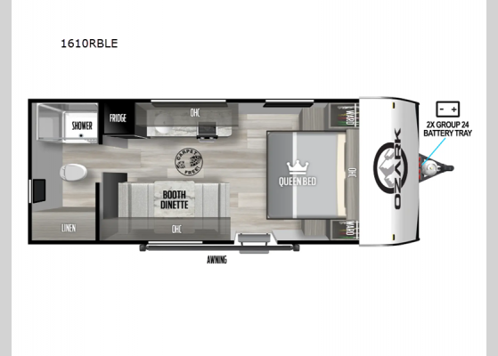 Floorplan - 2025 Ozark 1610RBLE Travel Trailer