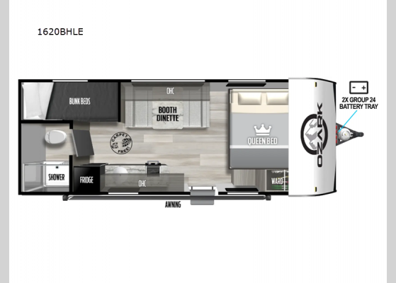 Floorplan - 2025 Ozark 1620BHLE Travel Trailer