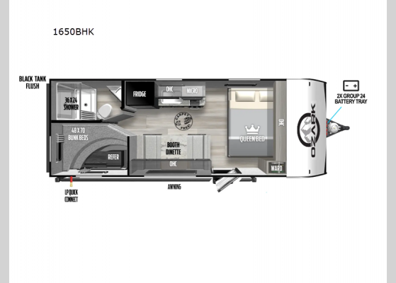 Floorplan - 2025 Ozark 1650BHK Travel Trailer