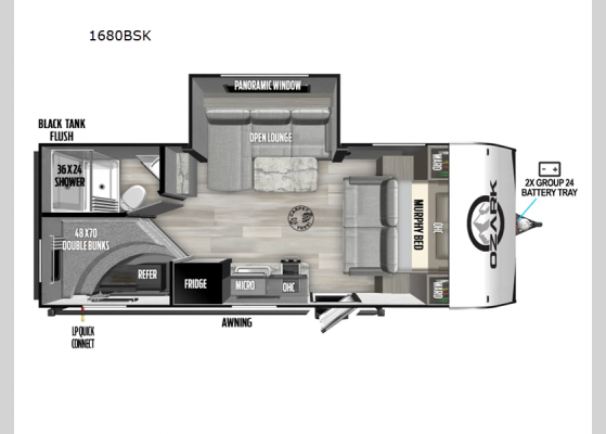 Floorplan - 2025 Ozark 1680BSK Travel Trailer