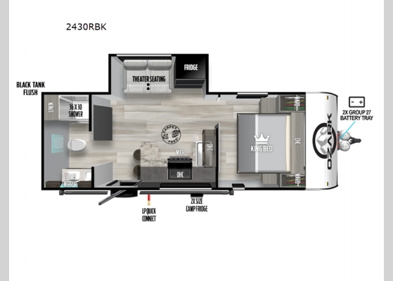 Floorplan - 2025 Ozark 2430RBK Travel Trailer