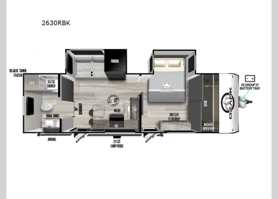 Floorplan - 2025 Ozark 2630RBK Travel Trailer