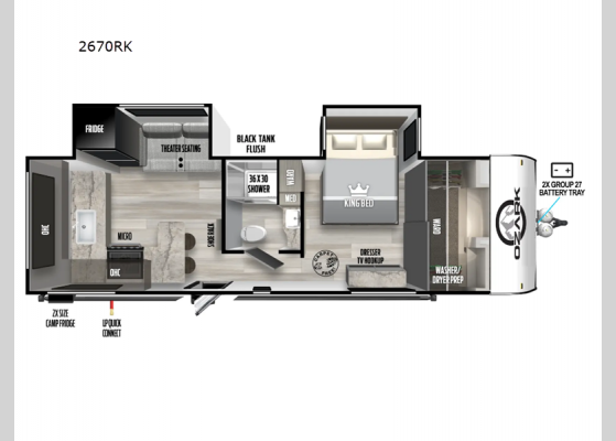 Floorplan - 2025 Ozark 2670RK Travel Trailer