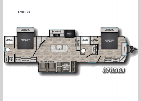 Floorplan - 2025 Hampton 378DBB Destination Trailer