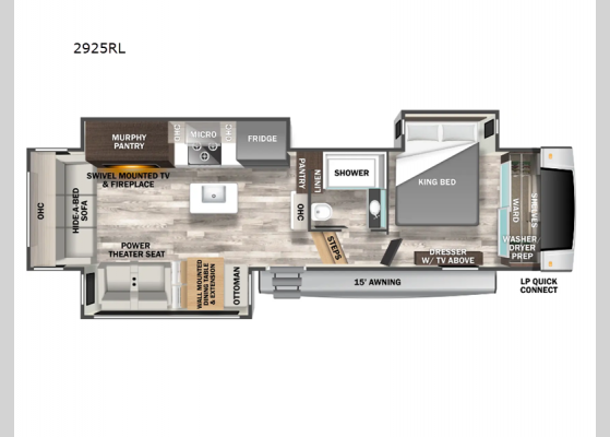 Floorplan - 2024 Cedar Creek Experience 2925RL Fifth Wheel