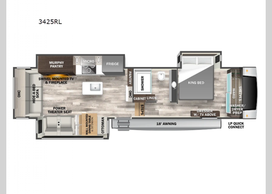 Floorplan - 2024 Cedar Creek Experience 3425RL Fifth Wheel