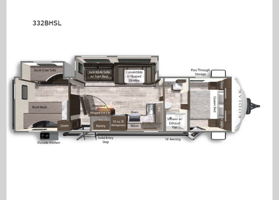 Floorplan - 2024 Kodiak Ultra-Lite 332BHSL Travel Trailer