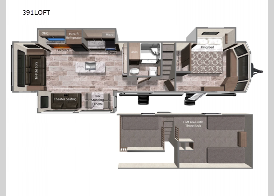 Floorplan - 2024 Aspen Trail 391LOFT Travel Trailer