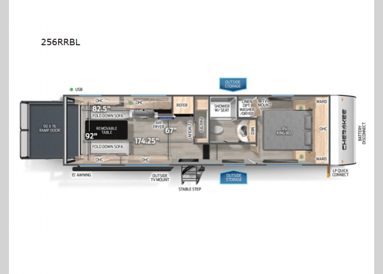 Floorplan - 2025 Cherokee Black Label 256RRBL Toy Hauler Fifth Wheel