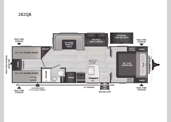 Floorplan - 2024 Passport SL 282QB Travel Trailer