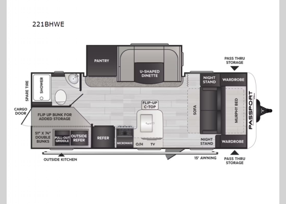 Floorplan - 2024 Passport SL 221BHWE Travel Trailer