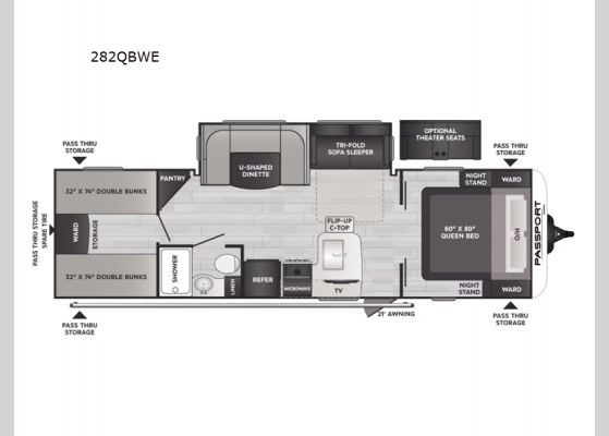 Floorplan - 2024 Passport SL 282QBWE Travel Trailer