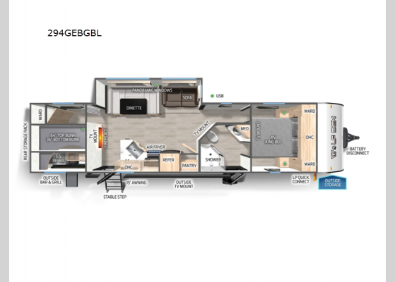 Floorplan - 2025 Cherokee Black Label 294GEBGBL Travel Trailer