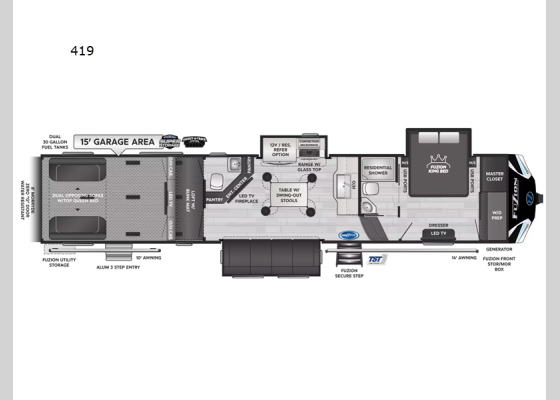 Floorplan - 2025 Fuzion 419 Toy Hauler Fifth Wheel