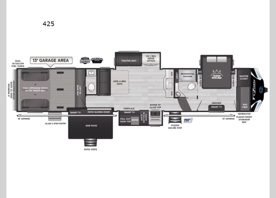 Floorplan - 2025 Fuzion 425 Toy Hauler Fifth Wheel