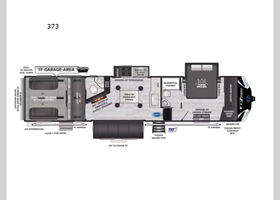 Floorplan - 2025 Fuzion 373 Toy Hauler Fifth Wheel