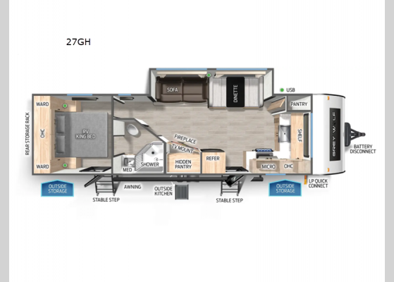 Floorplan - 2025 Cherokee Grey Wolf 27GH Travel Trailer