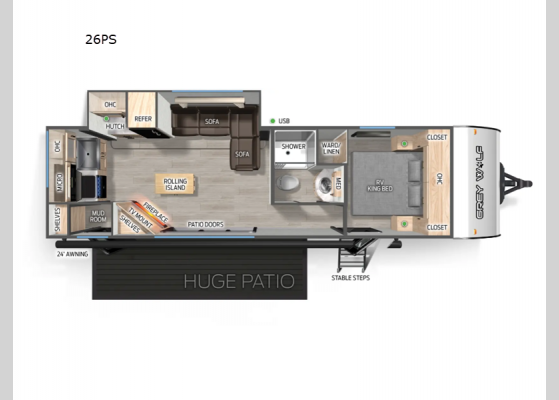 Floorplan - 2025 Cherokee Grey Wolf 26PS Travel Trailer