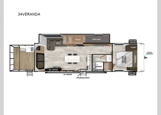 Floorplan - 2025 Salem 34VERANDA Travel Trailer