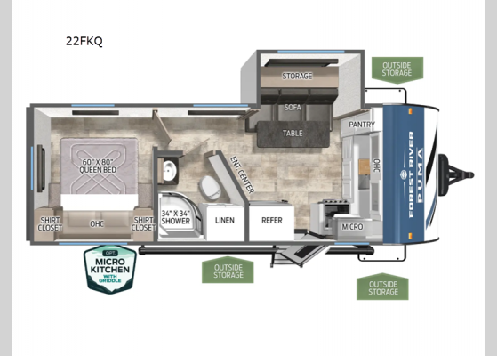 Floorplan - 2025 Puma 22FKQ Travel Trailer