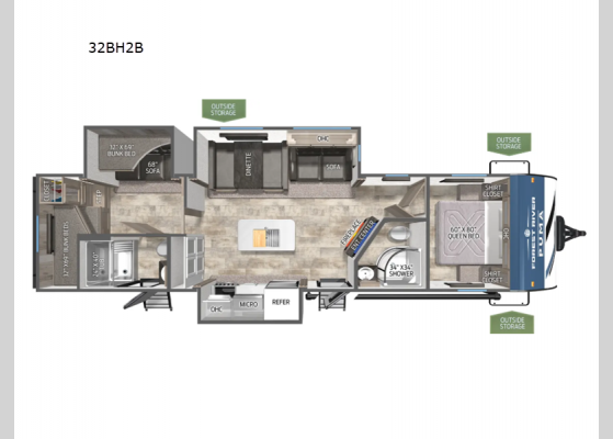 Floorplan - 2025 Puma 32BH2B Travel Trailer