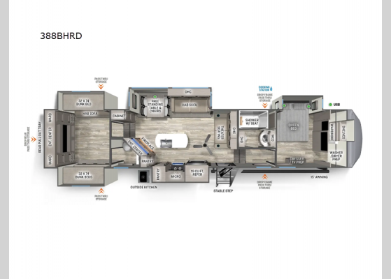 Floorplan - 2024 Sierra Luxury 388BHRD Fifth Wheel