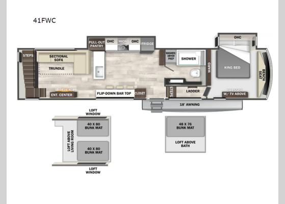 Floorplan - 2025 Cedar Creek Cottage 41FWC Destination Trailer