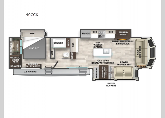 Floorplan - 2025 Cedar Creek Cottage 40CCK Destination Trailer