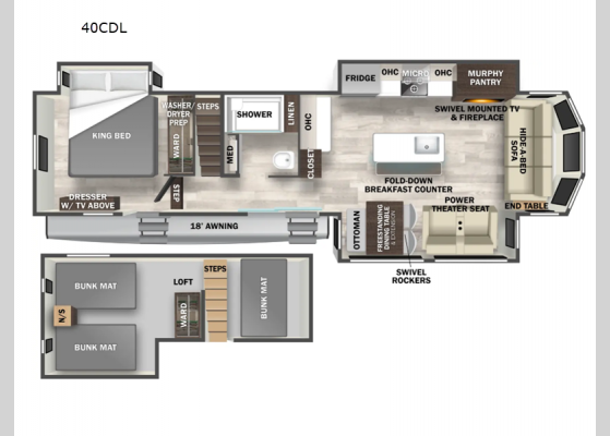 Floorplan - 2025 Cedar Creek Cottage 40CDL Destination Trailer