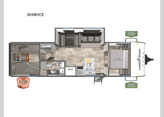 Floorplan - 2025 Puma Camping Edition 304BHCE Travel Trailer