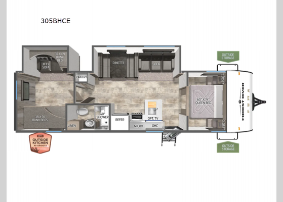 Floorplan - 2025 Puma Camping Edition 305BHCE Travel Trailer