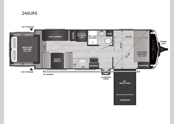 Floorplan - 2024 Outback Ultra Lite 240URS Toy Hauler Travel Trailer